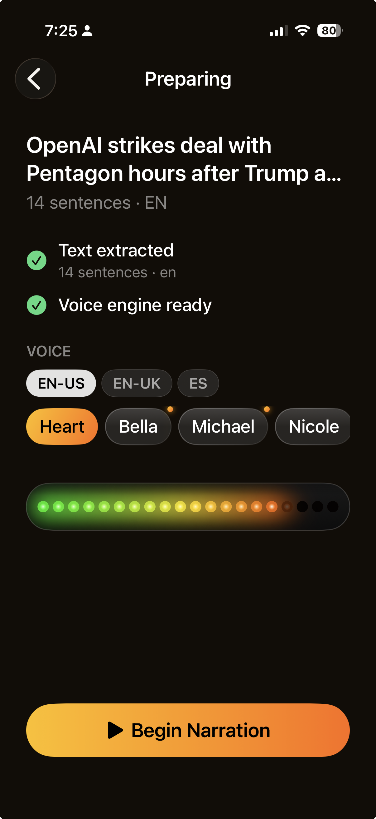 Voice selection screen